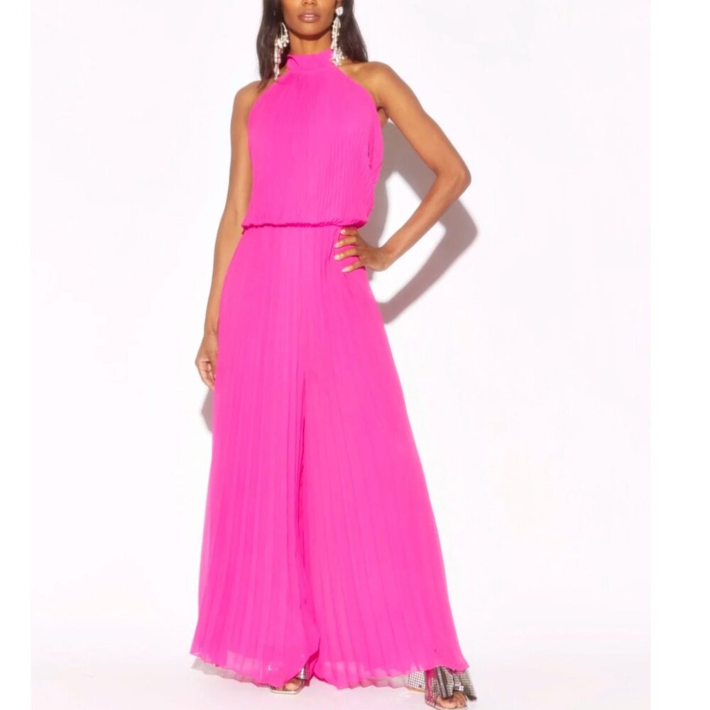 NWT Meghan Fabulous LA Wild Orchid Pleated Halter Jumpsuit Magenta